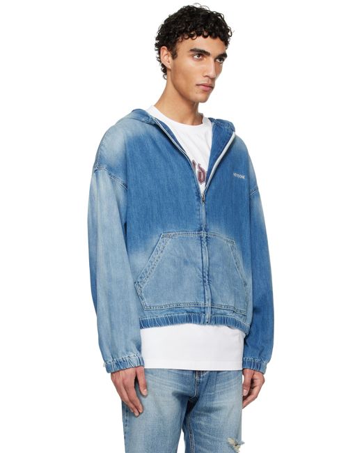 we11done Blue Zip-Up Thin Denim Hoodie for men