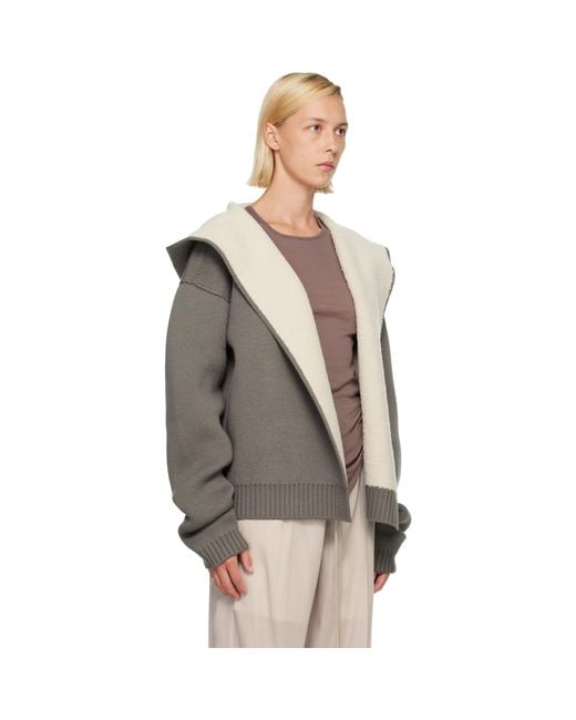 Rick Owens Gray Off- Tower Reversible Robe Hoodie