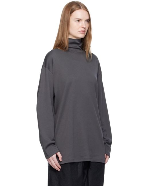 Lemaire グレー リラックス モックネック Tシャツ Blue