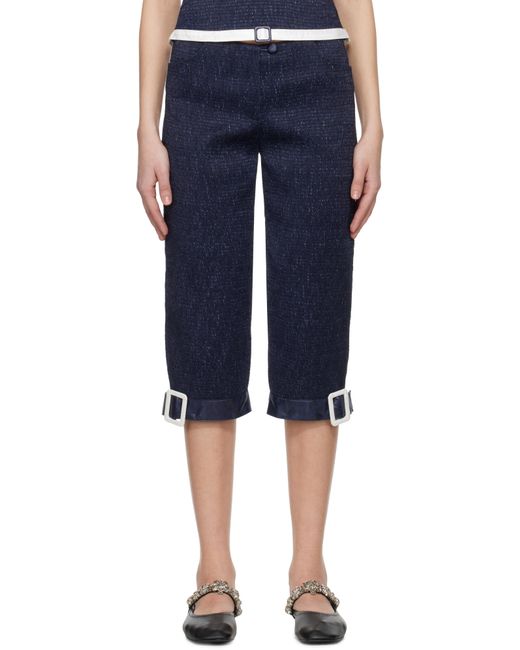 Super Yaya Blue Pantacourt With Belts Trousers