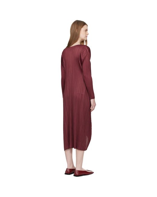 Pleats Please Issey Miyake Red Burgundy Monthly Colors October Midi Dress