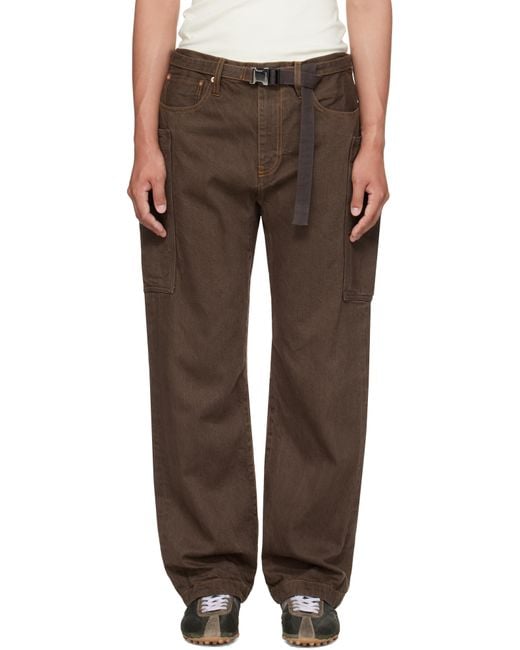 Sacai Brown Belted Denim Cargo Pants for men