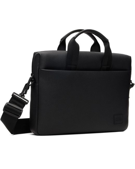 HUGO Black Stacked Logo Briefcase for men