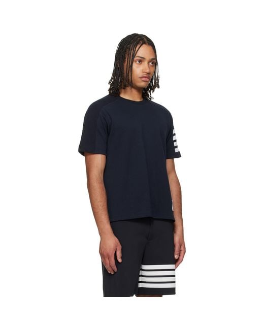 Thom Browne Blue Milano Cotton 4-Bar T-Shirt for men