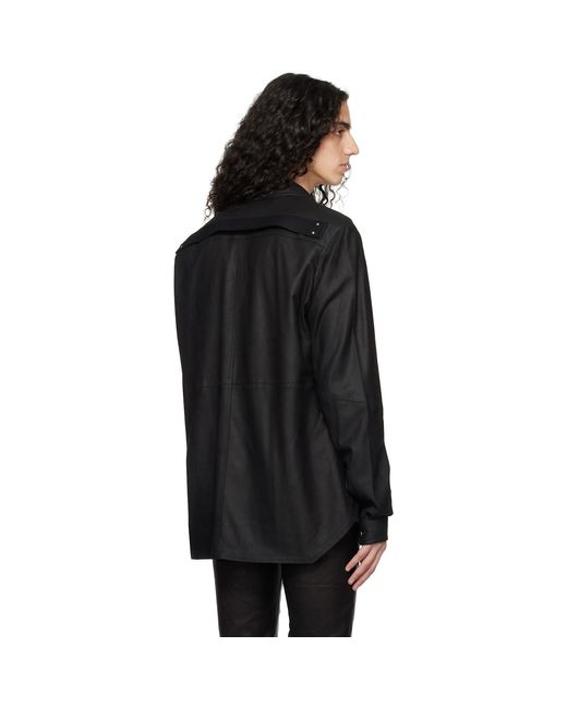 Rick Owens Black Temple Feather Nappa Leather Outer Shirt for men