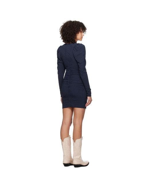 Ganni Blue & Black Ruched Minidress