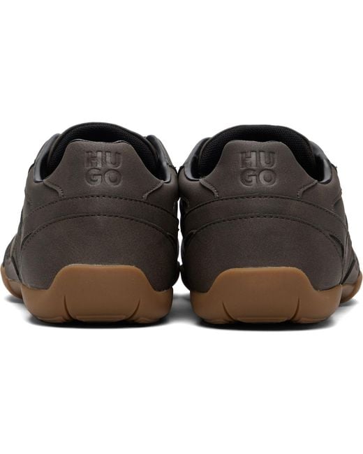 HUGO Black Stacked Logo Faux-Leather Sneakers for men