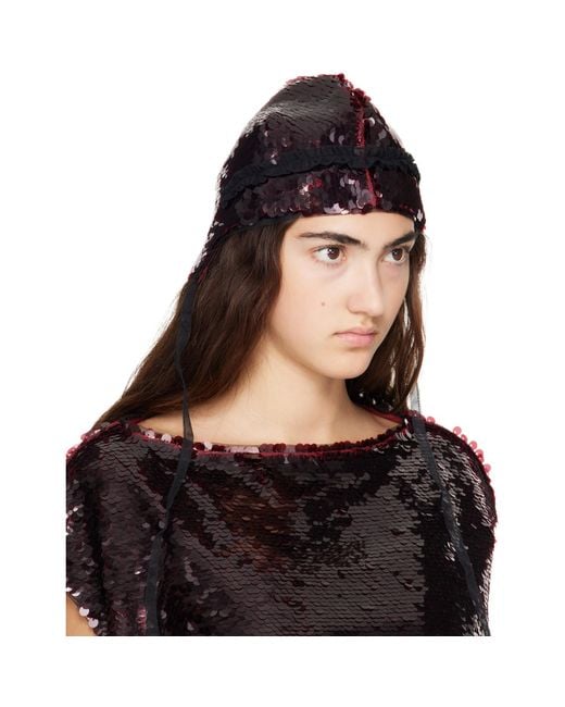 Simone Rocha Black Burgundy Sequin Bonnet