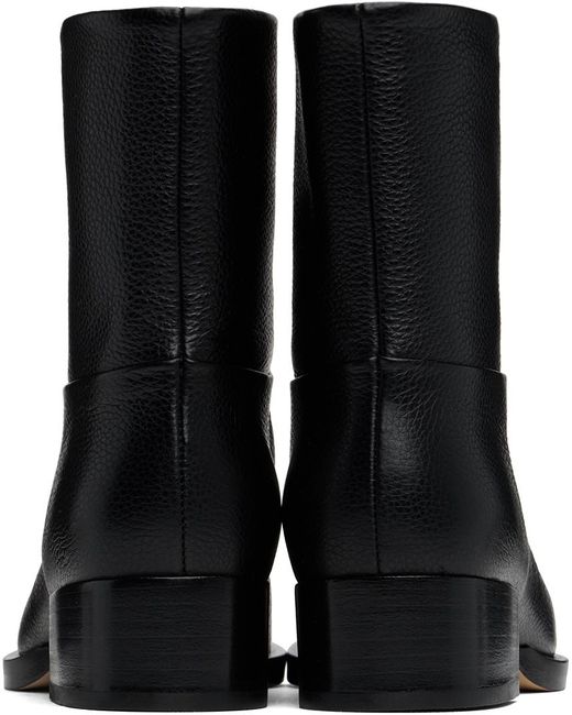 Dear Frances Black Leather Square-Toe Ankle Boots