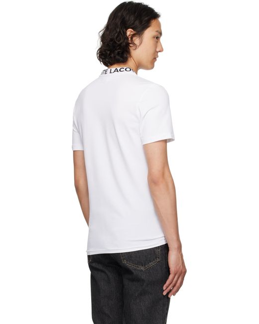 メンズ Lacoste ホワイト Bicolor Jacquard Collar レギュラーフィット Tシャツ White