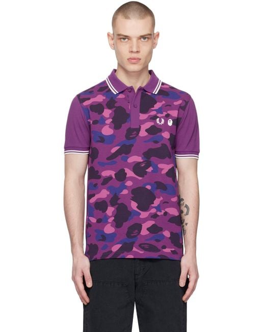 A Bathing Ape Purple Fred Perry Edition Camo Polo for men