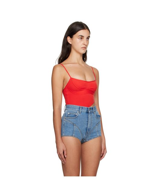 Mugler Red Cutout Bodysuit