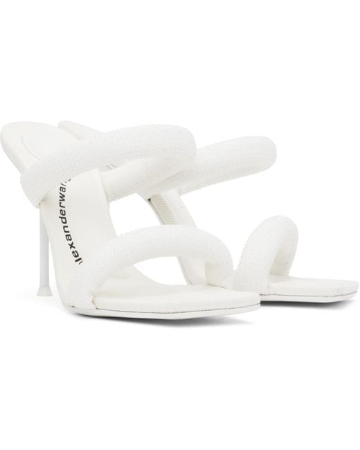 Alexander Wang White Julie 105mm Denim Crystal Hotfix Tubular Sandal