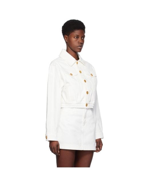 Balmain White Cropped Denim Jacket