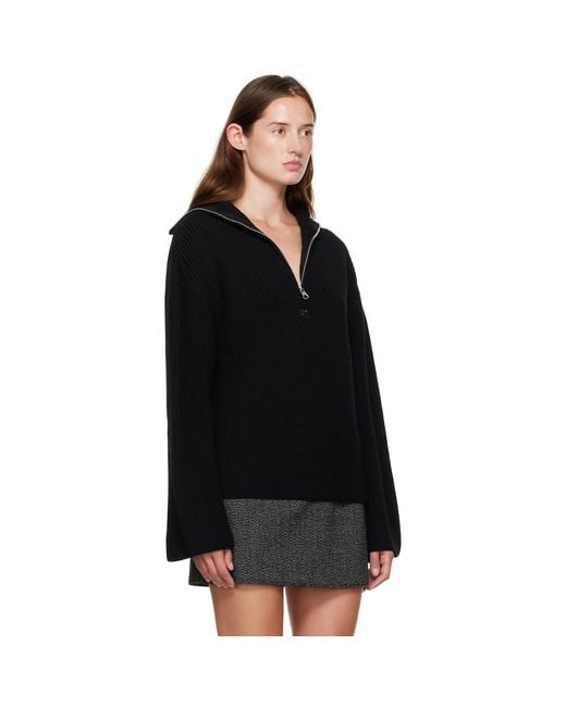 Courreges Black Ribbed Wool Trucker Sweater