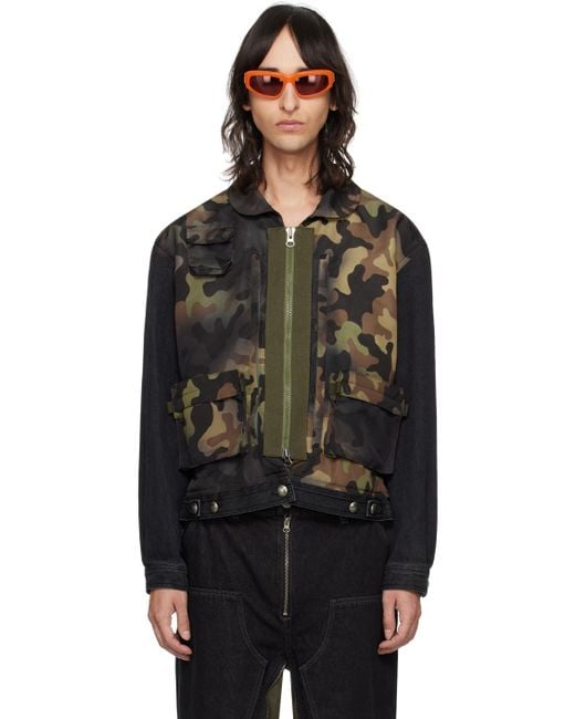 ANDERSSON BELL Black Camouflage Denim Jacket for men