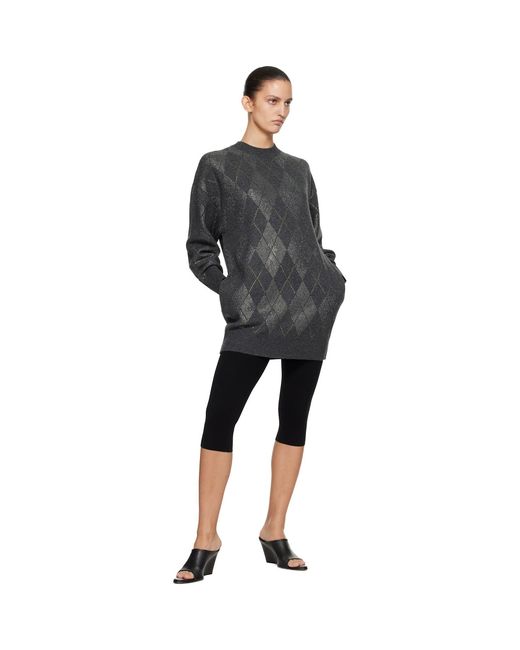 Alexander Wang Black Long Sleeve Crewneck Crystal Argyle Hotfix Minidress