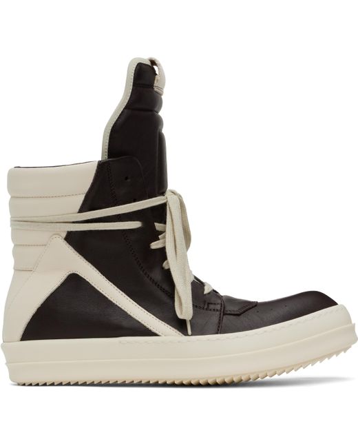 メンズ Rick Owens ブラウン＆オフホワイト Hollywood Geobasket スニーカー Black