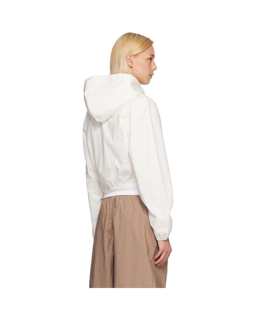 Skims White Off- Woven Cotton Cropped Zip Up Jacket