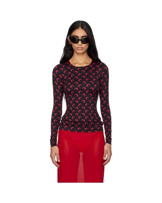 MARINE SERRE Red Recycled Moon Jersey Second Skin T-Shirt