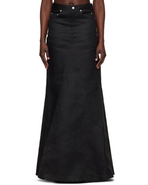 Rick Owens Black Hollywood Long Godet Maxi Skirt