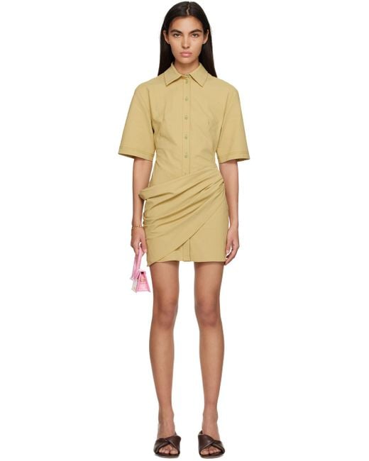 Jacquemus Black Khaki Le Raphia 'la Robe Camisa' Minidress