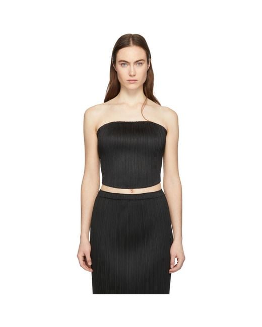 Pleats Please Issey Miyake Black Pleated Cropped Tube Top | Lyst