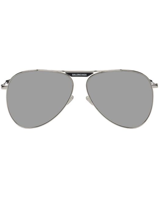 Balenciaga Black Silver Aviator Sunglasses