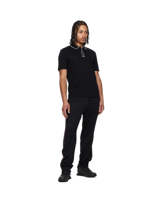 HUGO Black Cotton-Jersey Contrast Edges Polo for men