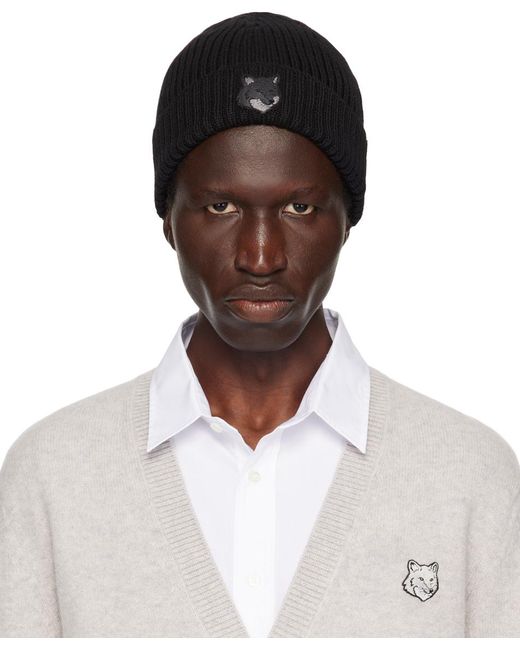 Maison Kitsuné White Bold Fox Head Patch Beanie for men