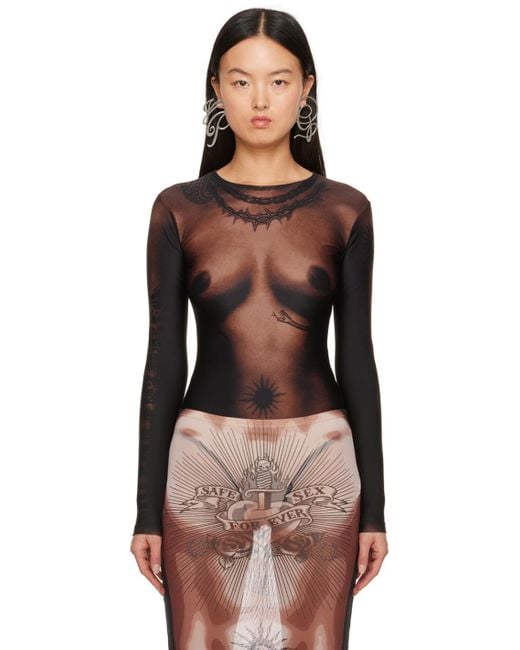 Jean Paul Gaultier Black Brown Graphic Bodysuit
