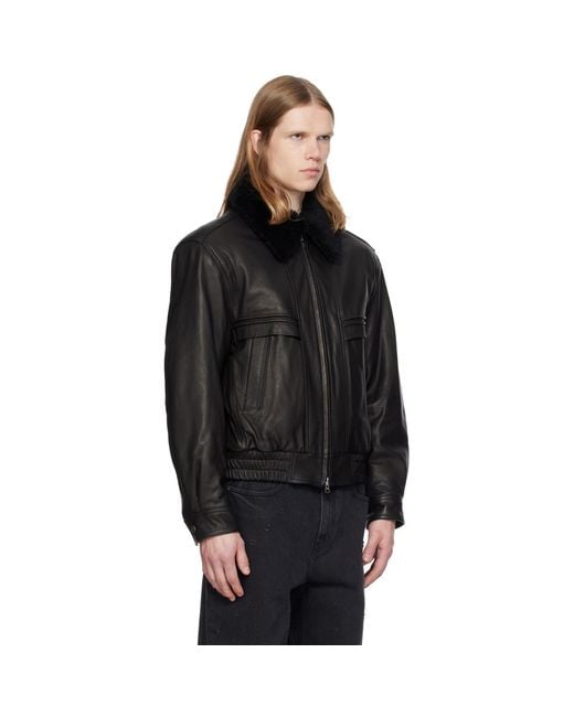 MMIC Black Calder Leather Bomber Jacket for men