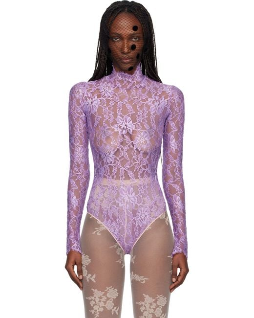 Valentino Purple Floral Lace Bodysuit