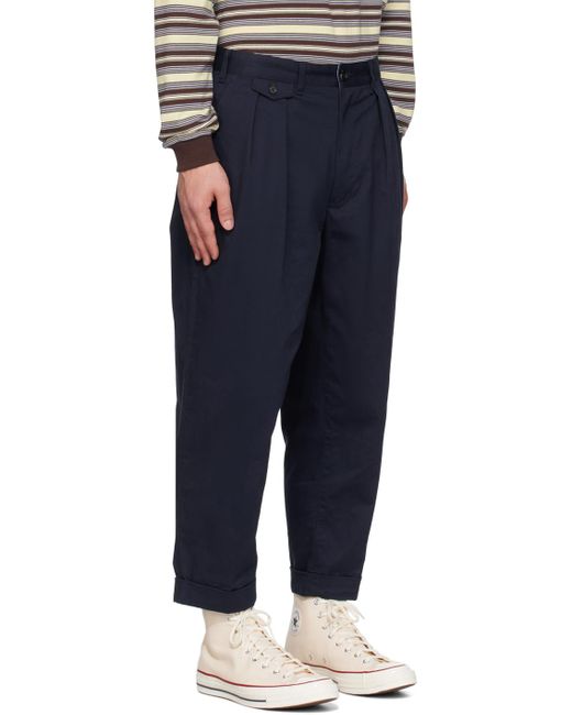 Beams Plus Blue Pleated Trousers for men