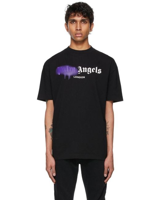 Palm Angels Black Sprayed Logo 'london' T-shirt for men