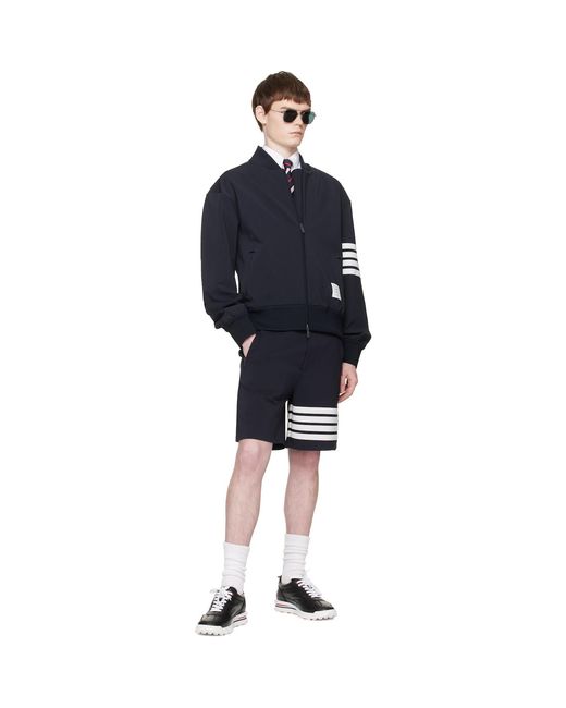 Thom Browne Blue Printed 4-Bar Bomber Jacket for men
