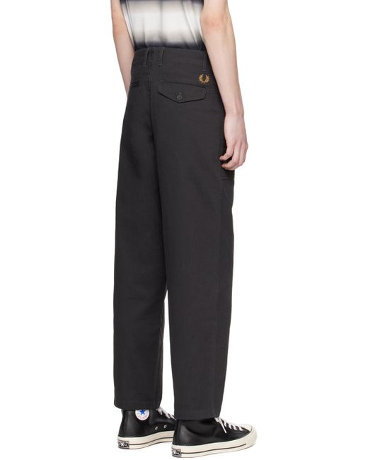 Fred Perry Black Gray Utility Trousers for men