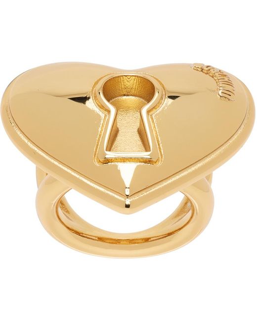 Moschino Metallic Gold Heart Lock Ring for men