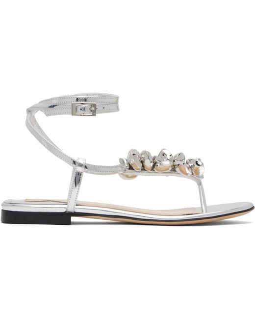 Mach & Mach Black Puffy Heart Mirror Leather Thong Sandals