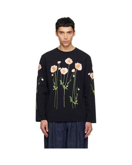 Simone Rocha Black Poppy Field Print Long Sleeve T-Shirt for men