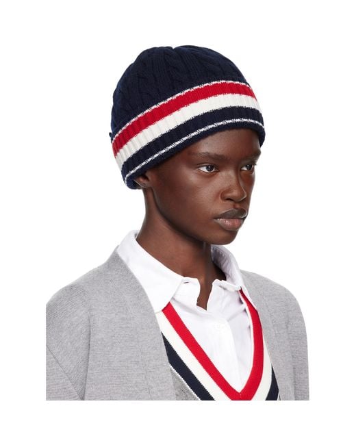 Thom Browne Blue Cable & Rib Merino Wool Rwb Stripe Beanie