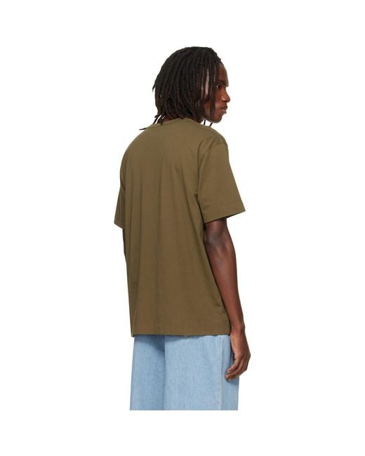 Dries Van Noten Green Khaki Regular Fit Cotton T-Shirt for men