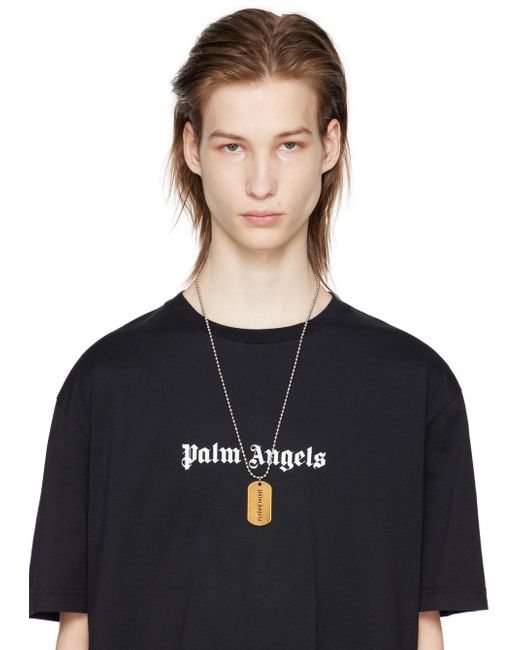 Palm Angels Black Silver & Gold Logo Military Plate Necklace for men