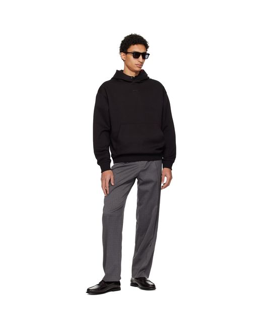 HUGO Black Embroidered-Logo Hoodie for men