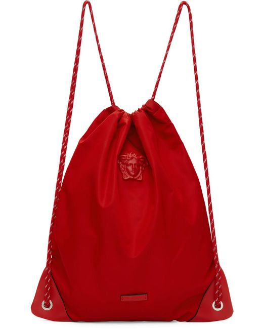 Versace Red 'la Medusa' Nylon Drawstring Backpack for men