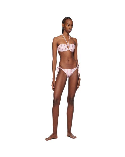 Ganni Multicolor White & Pink Striped Bikini Top