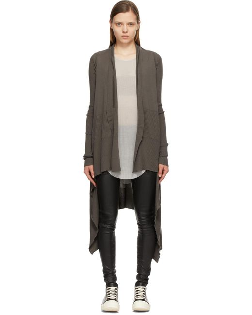 Rick Owens Grey Merino Long Wrap Cardigan in Black | Lyst Canada