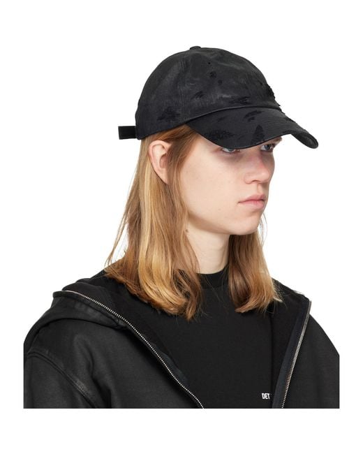 Det Blev Sent Black Distressed Waxed Denim Cap for men