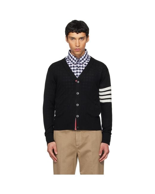 Thom Browne Black Merino Wool 4-Bar Classic V-Neck Cardigan for men