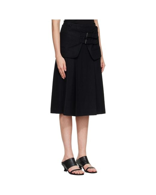 TONYWACK Black Wool Double-Layered Midi Skirt